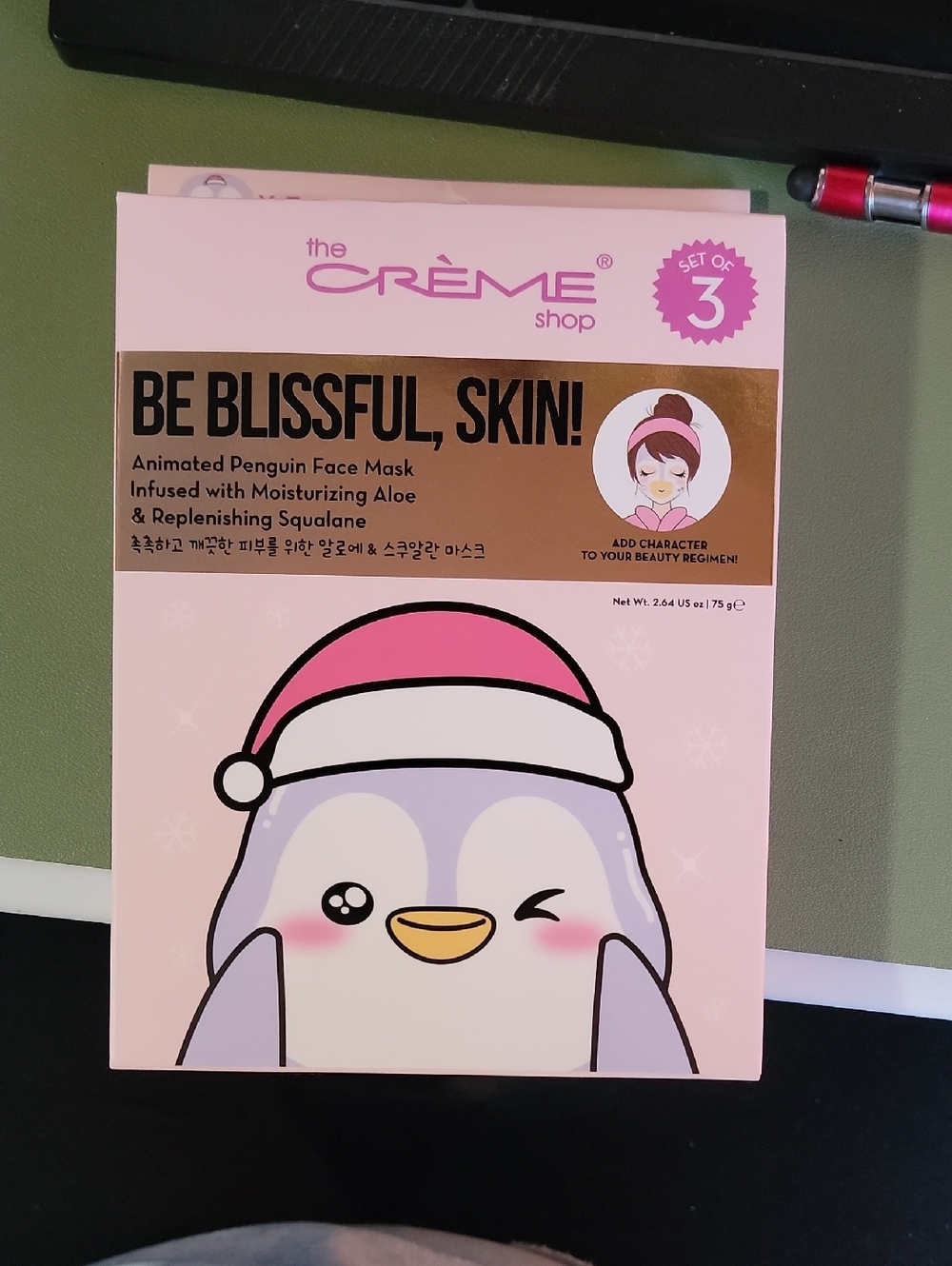 The Crème Shop Be Blissful Skin! Penguin Face Mask — Pink (Set of 3)